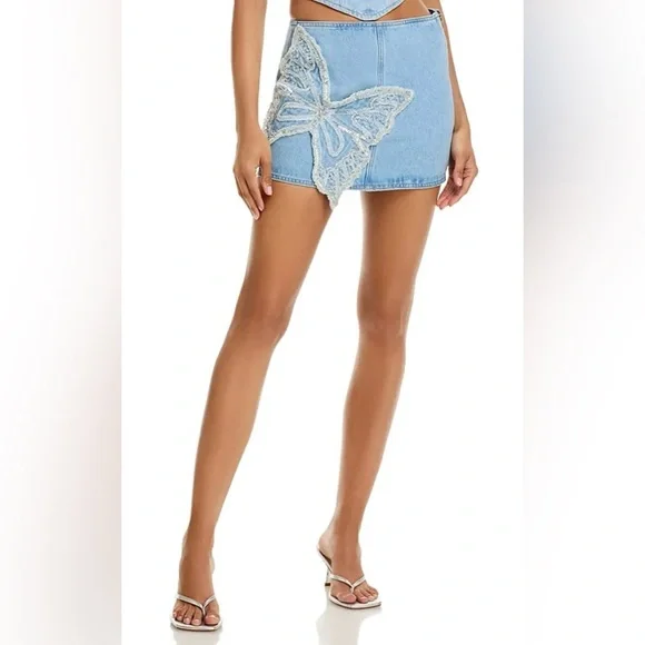 NEW PatBO Camila Coelho Denim Skirt NWT Sz 2 Beaded Accents - Picture 5 of 14